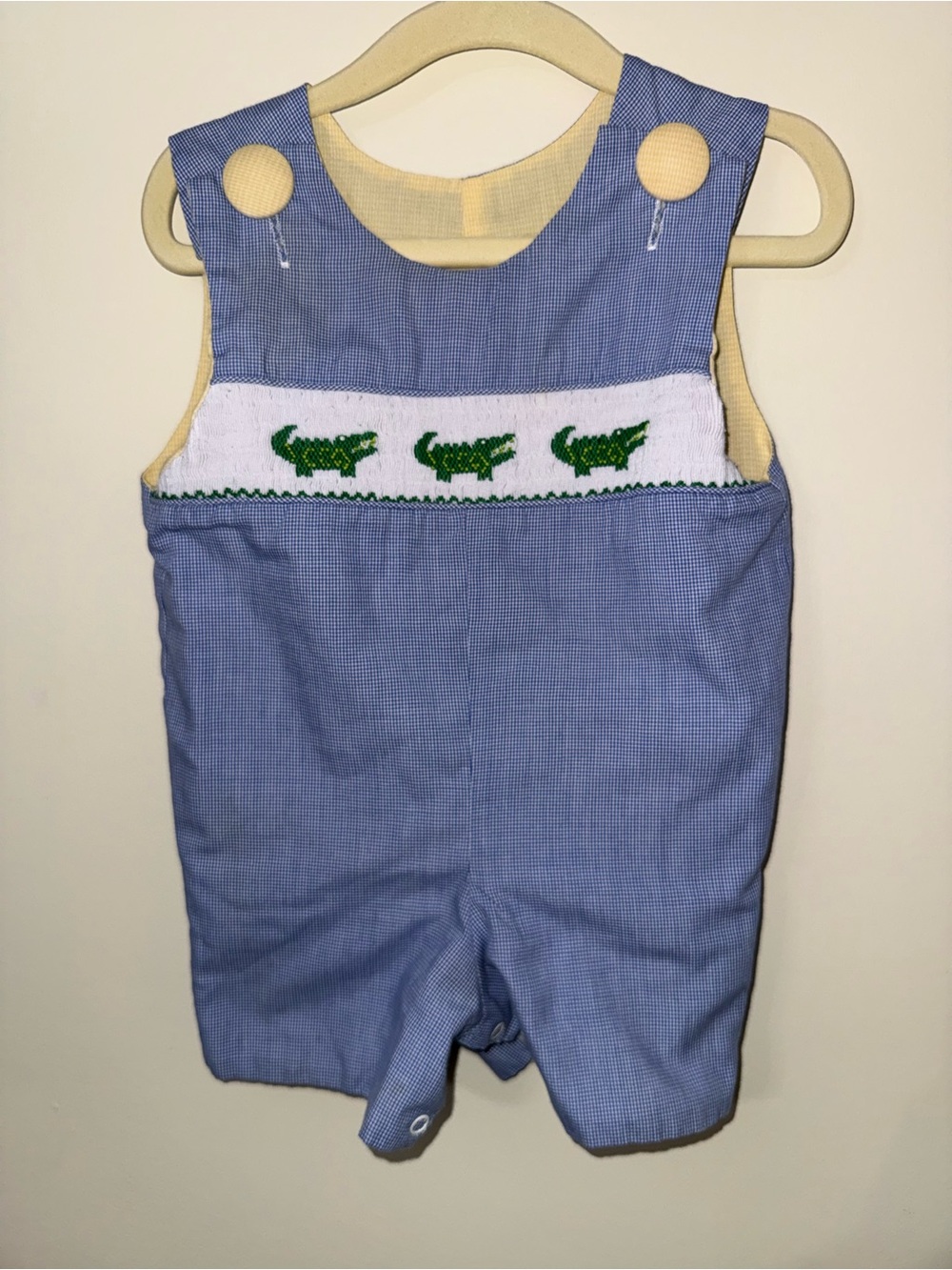 Blue Smocked Crocodile One-Piece Romper for Kids Reversible